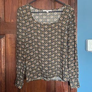 LOFT Floral Top with Orange and White Accents